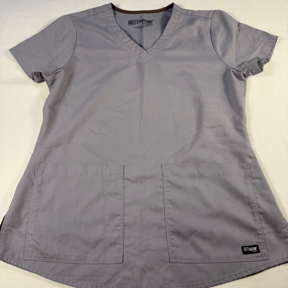 Greys Anatomy Professional Wear Scrub Top V Neck Short Sleeve Gray Small